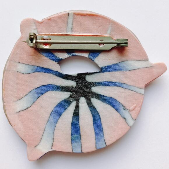 VTG 1980s Ceramic Enamel Geometric Postmodern Brooch Memphis Style - Picture 8 of 11